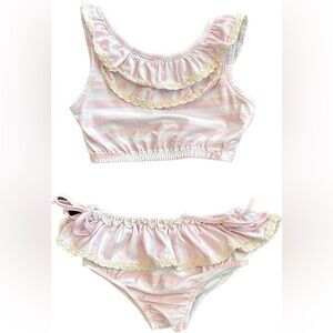 Sweethoney pink and white striped ruffled two piece bikini swimsuit size 3t